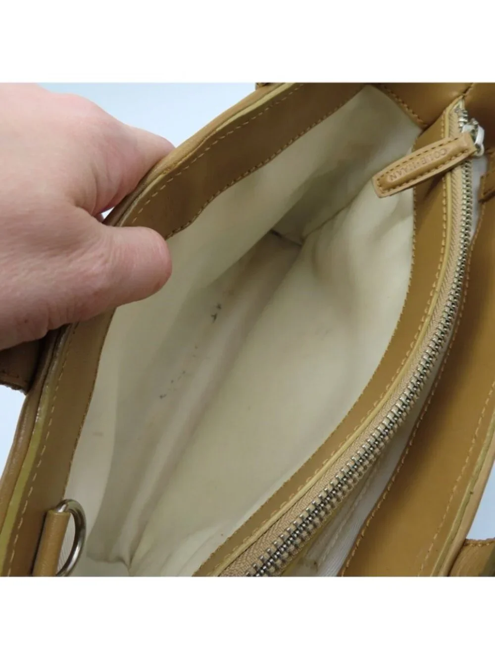Cole Haan Basket Weave Tan Brown Genuine Leather Woven Top Handle Bag Handbag